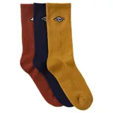 Pack de tres pares de medias Rip Curl Icons Crew Sock de caña media, con diseño acanalado y logo bordado en el lateral superior. Incluye un par color ladrillo, un par azul marino y un par color mostaza.