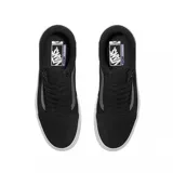 Championes Vans modelo BMX Old Skool, de color negro con detalles en gris oscuro. Presentan una suela blanca de goma con tecnología Wafflecup BMX para mayor resistencia y durabilidad, ideal para la práctica de deportes urbanos.