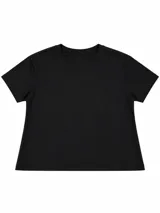 Remera negra de corte corto y boxy, con mangas cortas y cuello redondo.