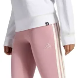 Calza deportiva Adidas de mujer modelo W Ak 3S Legging, de color rosado con tres tiras laterales blancas y el logo de la marca bordado en la pierna izquierda.