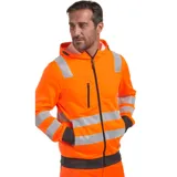 Campera deportiva Diadora Gar M Hv&rain Hoodie de alta visibilidad, color naranja con bandas reflectantes grises, capucha y cierre frontal completo.