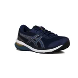 Championes de running Asics modelo Gel-Shogun 4, color azul marino con detalles en dorado y entresuela blanca.