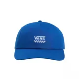 Gorro azul con logo de Vans bordado en blanco en el frente.