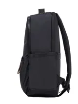 Mochila Cat modelo Virginia Laptop Back, color negro, de diseño ligero y repelente al agua, con asa superior, correas ajustables y acolchadas, compartimento independiente para computadora portátil en el panel trasero, compartimento principal con bolsillos internos de malla, bolsillos frontales con cierre de cordón y correa para trolley en la parte trasera.