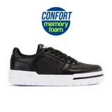 Championes deportivos Joma Cavea Lady 2421 de cuero sintético negro con perforaciones VTS para ventilación, plantilla Memory Foam y suela de caucho Durability blanca.