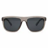 Lentes de sol polarizados de diseño clásico, con armazón de acetato transparente en tono gris y cristales oscuros.