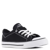 Championes Topper Derby de lona negra con detalles en blanco, cordones blancos y suela de goma blanca.