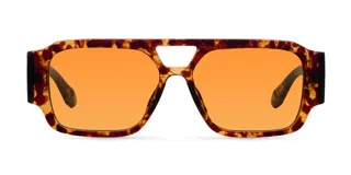 Gafas de sol unisex, modelo Jahi, con diseño aviador oversized y doble puente. Montura color carey y lentes color naranja.