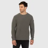 Sweater de tejido de punto color verde militar, con cuello redondo y mangas largas, de corte clásico y ajuste cómodo.