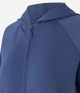 Campera deportiva Get Over de modal canelado color lila, con capucha, cierre frontal con cremallera, mangas largas raglán y puños elastizados.