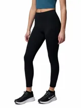 Calza deportiva larga de tiro alto Columbia, color negro, con cintura de compresión y tejido elástico con tecnología hidróabsorbente.