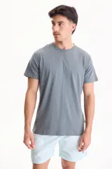 Remera de manga corta y cuello redondo color gris, confeccionada en 100% algodón.
