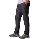 Pantalón cargo Columbia modelo Landroamer Twill, color gris oscuro, con tecnología de repelencia Omni-SHIELD. Presenta múltiples bolsillos funcionales, incluyendo bolsillos cargo con cierre a presión, bolsillos posteriores y refuerzo para herramientas. Cuenta con dobladillo ajustable en los tobillos.