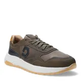 Championes urbanos Democrata modelo Lushio, color verde musgo con detalles en negro y suela blanca con base color tostado. Presentan cierre con cordones y logo de la marca en el lateral.