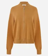 Campera de punto de corte regular y estilo oversized, confeccionada en una mezcla de viscosa, poliéster y poliamida. Presenta cierre frontal completo, mangas largas con puños acanalados y acabado acanalado en el ruedo.
