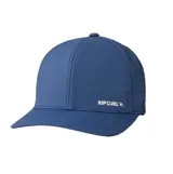 Gorra de visera curva Rip Curl modelo Vaporcool Phaser Flexfit, color azul, con logo de la marca estampado en blanco en el lateral frontal.