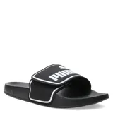 Sandalias tipo ojota Puma modelo Leadcat 2.0 V, color negro con detalles en blanco. Presentan una banda superior ajustable con cierre de velcro y el logo de la marca estampado en contraste.
