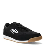 Championes urbanos Umbro modelo Omni, color negro con detalles en blanco y suela de goma color caramelo. Presentan el logo de la marca en el lateral y una combinación de materiales textiles y gamuza.