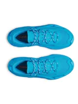 Championes de básquetbol Under Armour Curry 13, color azul vibrante. Presentan un diseño técnico con parte superior textil y ventanas moldeadas para mayor transpirabilidad, entresuela con tecnología de amortiguación para retorno de energía y suela exterior UA Flow para tracción superior en la cancha.