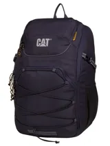 Mochila unisex negra con logo reflectante de Cat, correas acolchadas ajustables, correa para el pecho, bolsillos laterales de tela y cremallera en forma de U. Compartimento principal con bolsillos interiores y llavero fijo. Cordón elástico delantero. Volumen: 40 l.