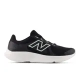 Championes de running New Balance modelo 430 V4, color negro con suela blanca y logo lateral en tono claro. Presenta un diseño de malla transpirable y refuerzos en el talón.