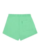 Short deportivo color verde menta con cintura elástica, dos bolsillos laterales, un bolsillo trasero y logo bordado en blanco.