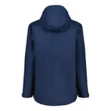 Campera impermeable Merrell modelo Fallon, color azul marino, con capucha ajustable, cierre frontal con solapa de botones a presión, bolsillos laterales con cierre y puños ajustables con velcro.