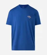 Remera deportiva Get Over de color azul, con tecnología dry, cuello redondo, manga corta y estampa frontal localizada con el texto "Heritage".