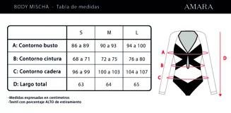 Body negro de encaje con escote en V profundo y mangas largas.