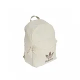 Mochila Adidas Adicolor color blanco marfil (wonder white) con el logo del Trifolio y la inscripción de la marca en color marrón en el bolsillo frontal. Cuenta con un compartimento principal con cierre, un bolsillo delantero con cierre y asa de mano superior.