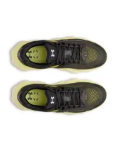 Championes Under Armour HB Runner 2, de color negro con detalles en amarillo fluor y suela chunky esculpida en tono claro con acentos amarillos.