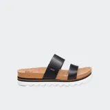 Sandalias Reef Cushion Vista Hi con plataforma, color negro con plantilla color corcho y suela blanca.