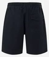 Bermuda de tejido plano texturizado color marrón, con bolsillos laterales, cintura elástica y cordón de ajuste.