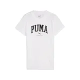 Remera blanca de manga corta con cuello redondo y logo Puma estampado en el pecho.