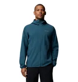 Campera cortaviento Columbia Trailborne Jacket Omni-Shield, color azul, con capucha incorporada, cierre frontal y bolsillos laterales con cremallera. Incorpora tecnología repelente a la humedad y manchas.