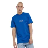 Remera azul de corte recto con logo de Vans estampado en el pecho.