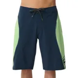 Boardshort Rip Curl Sseries Panel Cordura de 22", color azul marino con paneles laterales en verde claro, cordón ajustable en la cintura y estampa en la pierna izquierda.