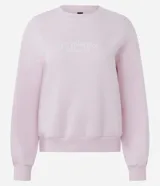Buzo de algodón con felpa, color rosado, con cuello redondo, mangas largas y puños y bajo en rib. Presenta un estampado localizado en el pecho.