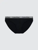 Bombacha clásica Calvin Klein de algodón elástico color negro, con cintura de tiro medio y banda elástica gris con el logo de la marca en blanco.