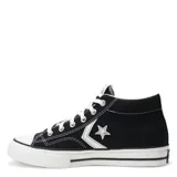 Championes Converse modelo Star Player 76 HI de media caña, confeccionados en lona resistente color negro con detalles en blanco. Presentan el logo de estrella y galón característico en el lateral, puntera de goma y suela con amortiguación OrthoLite.