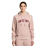 Canguro Saucony color rosa con capucha y cordones ajustables. Logotipo de la marca estampado en el pecho en color bordó. Cuenta con bolsillo tipo canguro y puños y cintura acanalados.