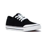 Championes Quiksilver modelo Varial para hombre, color negro con suela blanca y detalles en negro. Diseño de lona de estilo urbano y skater, con cordones blancos.