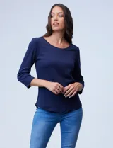 Remera negra de algodón, marca Ruby Rd, con mangas 3/4 y escote redondo.