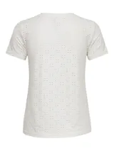 Camiseta blanca de algodón con pequeños calados en forma de flor.