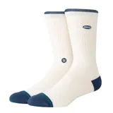 Medias Stance modelo Blurred Crew, de caña media, color blanco con detalles en azul marino en la puntera, el talón y el borde superior. Incluyen el logo de la marca bordado.