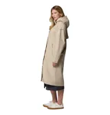 Impermeable gabardina de mujer Columbia modelo Amaze Trench Rain, en color beige claro, con capucha desmontable, cuello alto, cierre frontal con botones y puños ajustables con tiras y botones.