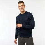 Sweater de tejido de punto con diseño de ochos y cuello redondo, de corte clásico y manga larga.