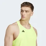 Musculosa de running Adidas Adizero, color amarillo neón, con corte ajustado, espalda deportiva (racer-back) y logo pequeño en el pecho.