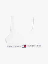 Bralette deportivo sin aros Tommy Hilfiger, confeccionado en algodón elástico. Presenta un diseño minimalista con banda elástica inferior que incluye la inscripción de la marca y el logo distintivo.