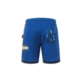 Short de básquet negro con detalles en rojo, cintura elástica con cordón ajustable, diseño con el logo y nombre de los Chicago Bulls y los bordes inferiores en color rojo.